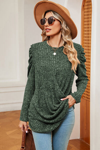 Round Neck Puff Sleeve T-Shirt - Pahabu - Women's Clothing & Shop