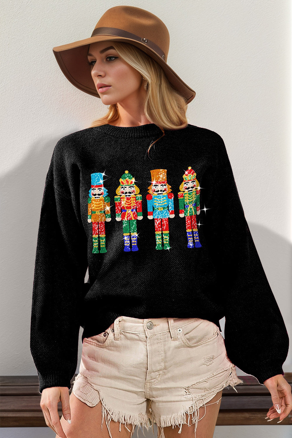 Double Take Full Size Sequin Nutcracker Long Sleeve Sweater - Pahabu - Women's Clothing & Shop