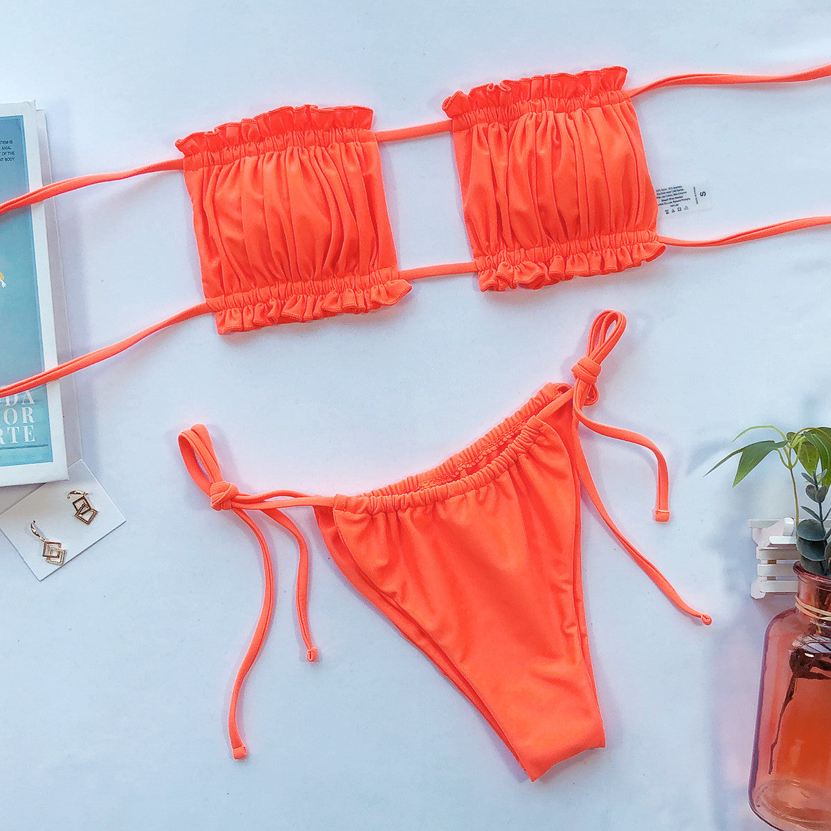 Frill Trim Ruched Bikini Set - Pahabu - Women's Clothing & Shop