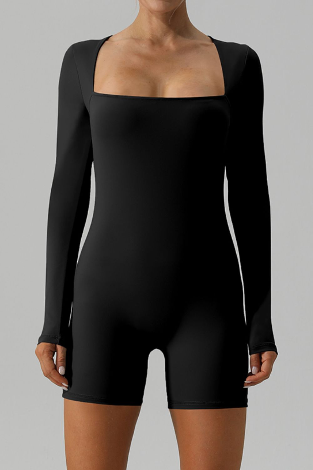 Square Neck Long Sleeve Active Romper - Pahabu - Women's Clothing & Shop