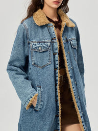 Pocketed Button Up Denim Jacket with Fur Lining - Pahabu - Women's Clothing & Shop