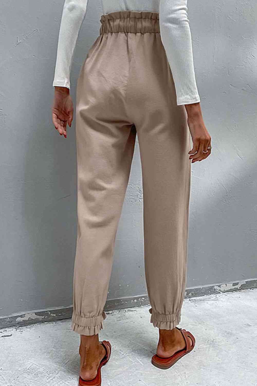 Perfee Drawstring Paperbag Waist Button Detail Pants - Pahabu - Women's Clothing & Shop
