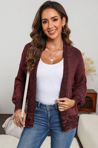 Waffle-knit Pocketed Open Front Cardigan - Pahabu - Women's Clothing & Shop