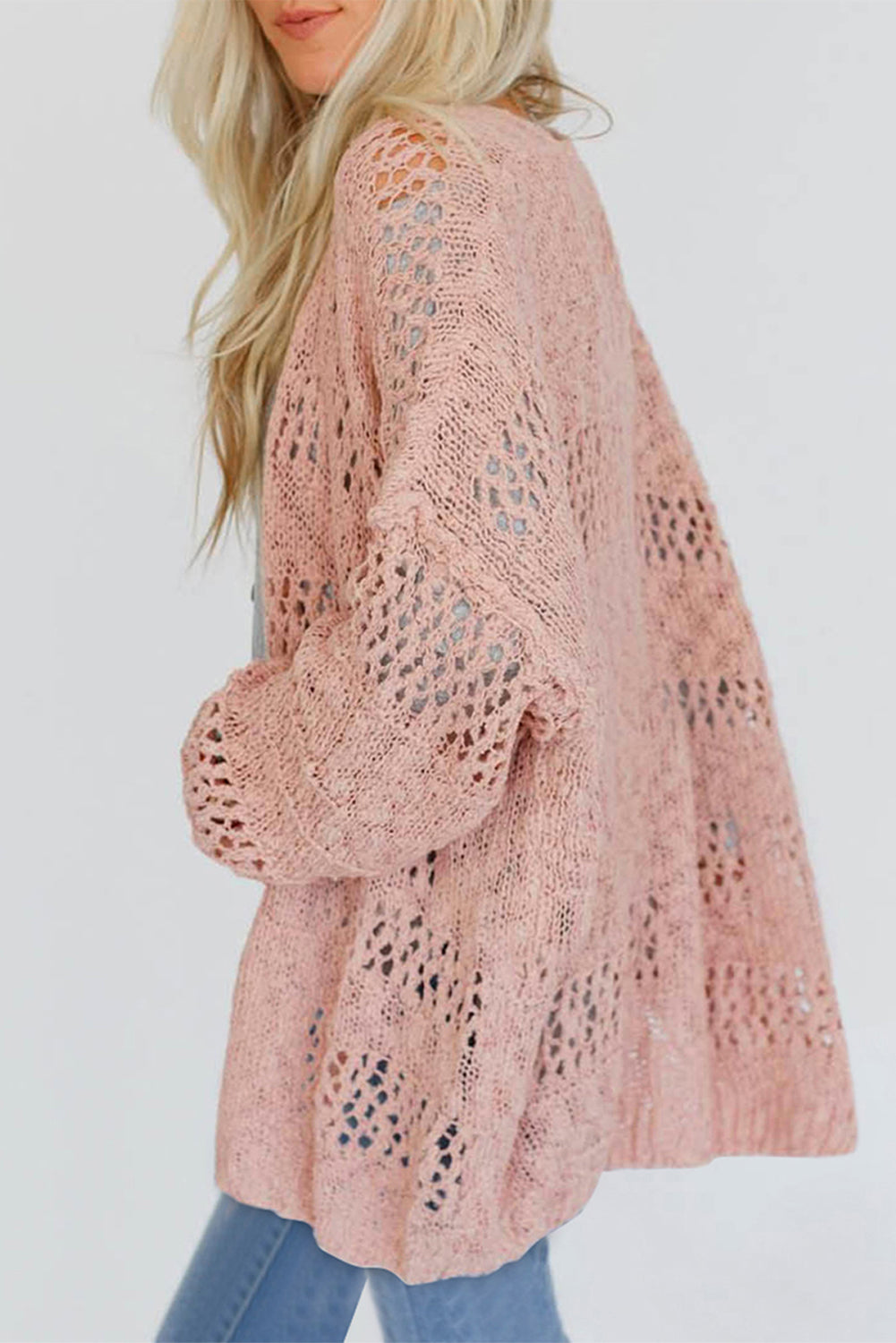 Openwork Open Front Long Sleeve Cardigan - Pahabu - Women's Clothing & Shop