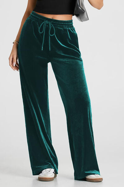 Drawstring Elastic Waist Straight Leg Pants - Pahabu - Women's Clothing & Shop