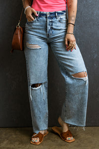 Distressed Raw Hem Straight Jeans - Pahabu - Women's Clothing & Shop