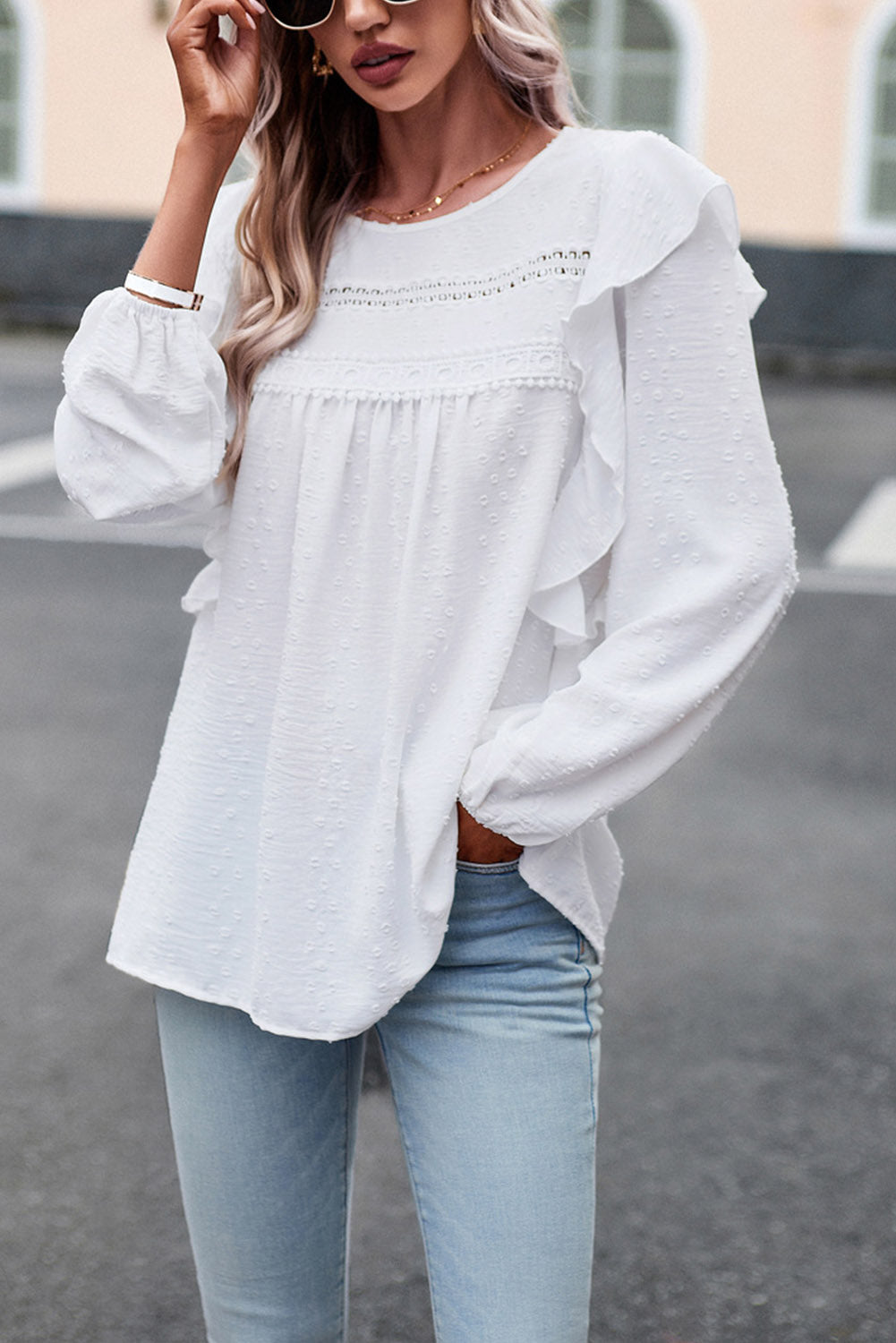 Round Neck Ruffled Blouse - Pahabu - Women's Clothing & Shop