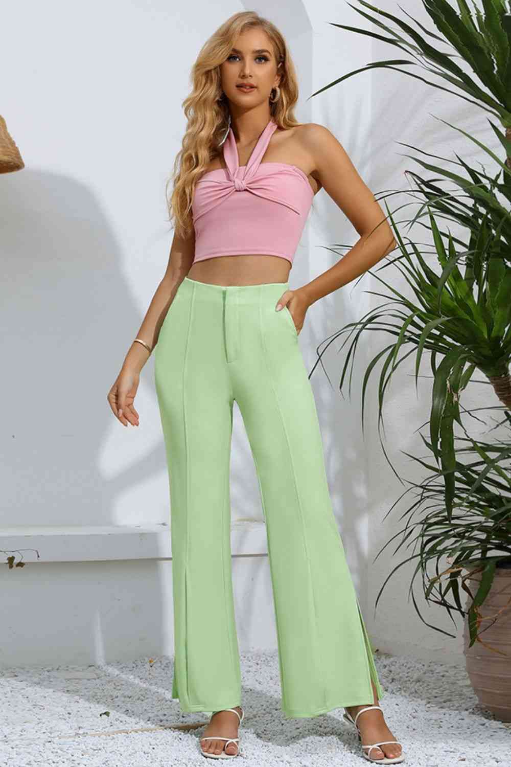 Slit High-Rise Flare Pants - Pahabu - Women's Clothing & Shop