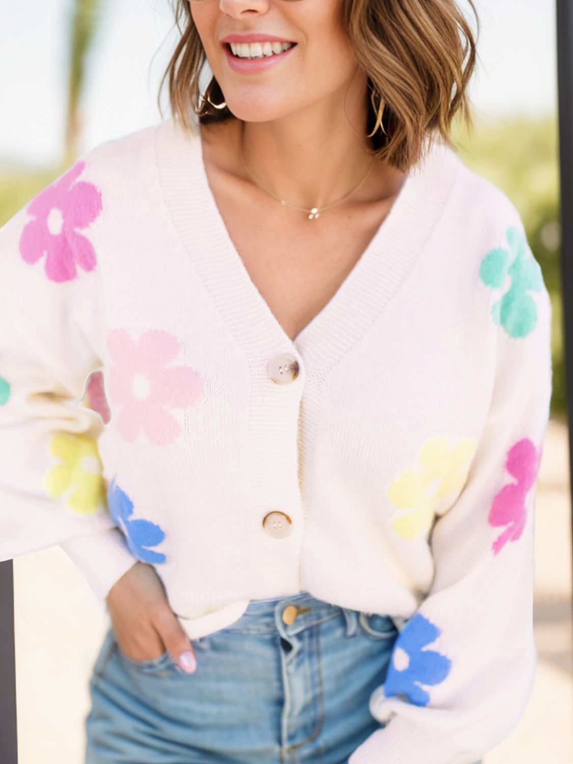 Plus Size Flower Button Up Long Sleeve Cardigan - Pahabu - Women's Clothing & Shop