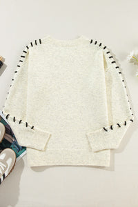 Contrast Stitch Detail Ribbed Trim Sweater - Pahabu - Women's Clothing & Shop