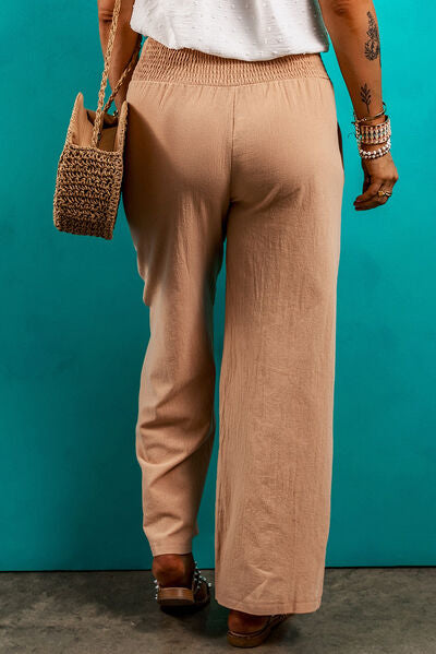 Smocked Elastic Waist Pants with Pockets - Pahabu - Women's Clothing & Shop