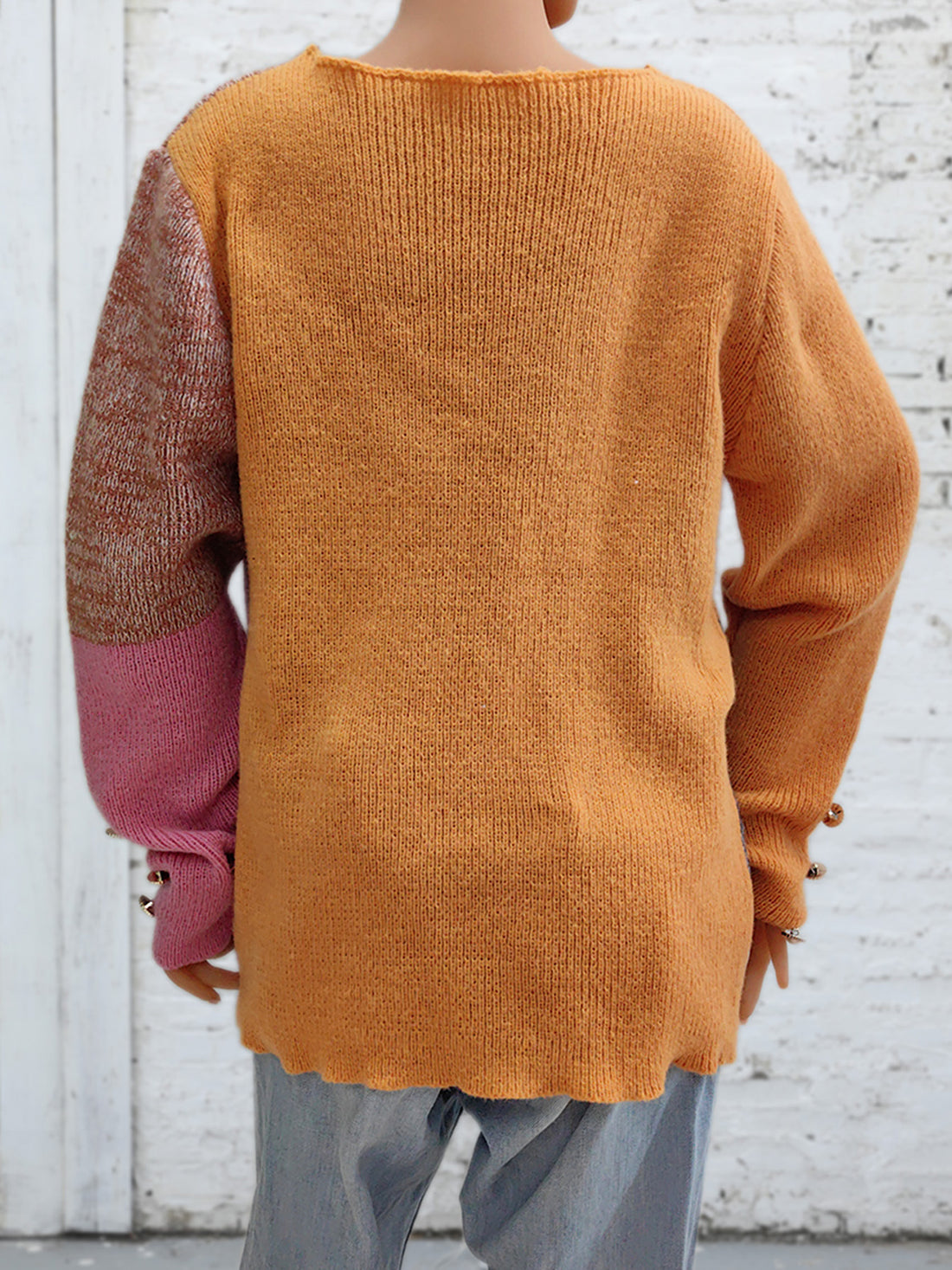 Color Block Decorative Button Long Sleeve Sweater - Pahabu - Women's Clothing & Shop