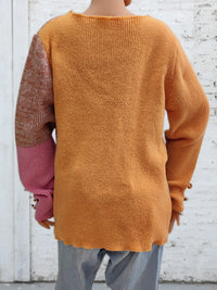 Color Block Decorative Button Long Sleeve Sweater - Pahabu - Women's Clothing & Shop