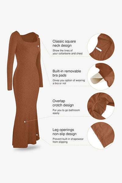 Basic Bae Built-In Shapewear Square Neck Long Sleeve Maxi Dress - Pahabu - Women's Clothing & Shop
