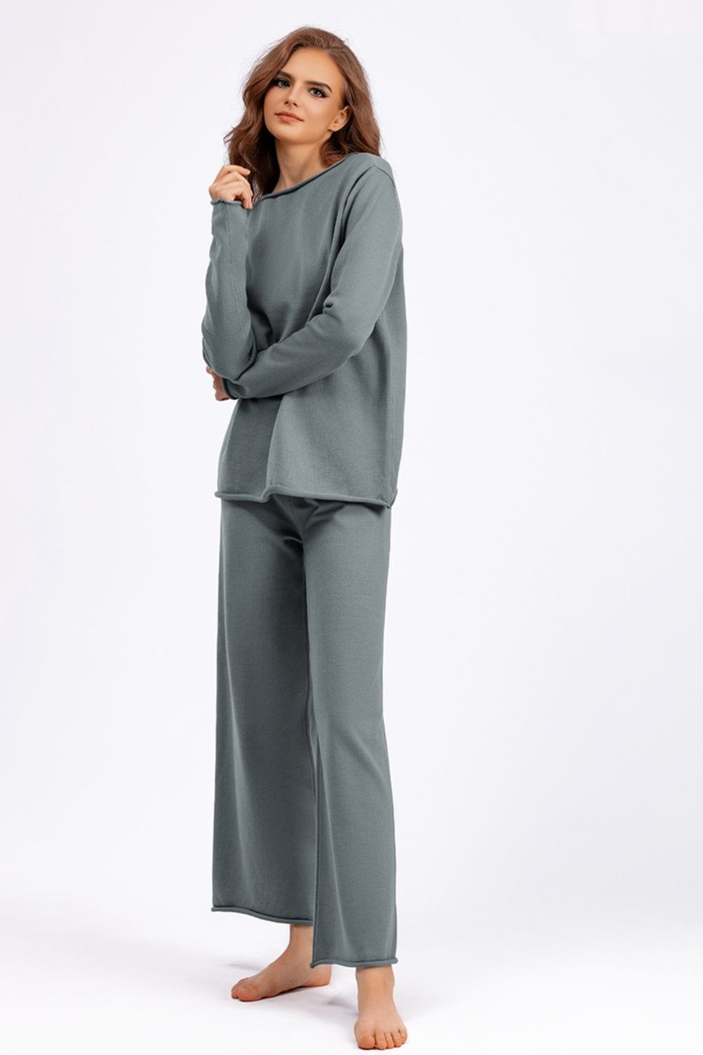 Basic Bae Rolled Round Neck Top and Pants Sweater Set - Pahabu - Women's Clothing & Shop