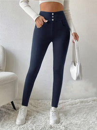 Decorative Button Skinny Pants with Pockets - Pahabu - Women's Clothing & Shop