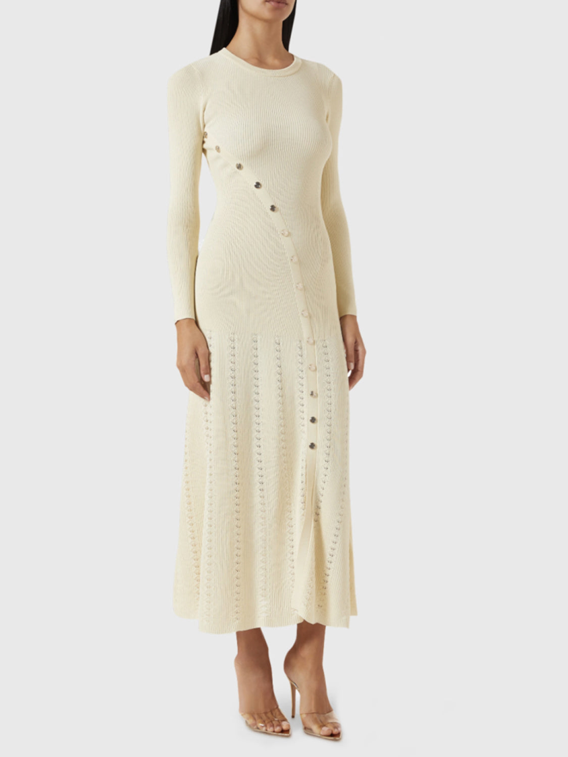 Openwork Round Neck Long Sleeve Sweater Dress - Pahabu - Women's Clothing & Shop