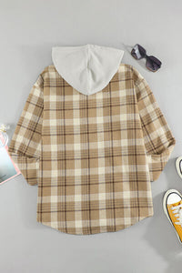 Plaid Button Up Long Sleeve Hooded Jacket - Pahabu - Women's Clothing & Shop