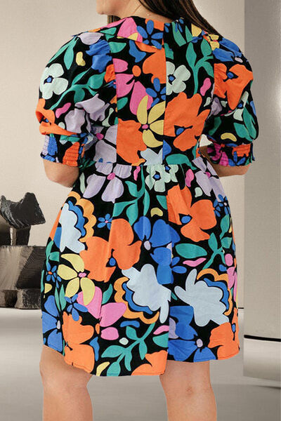 Plus Size Printed V-Neck Short Sleeve Mini Dress - Pahabu - Women's Clothing & Shop