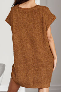Notched Cap Sleeve Mini Sweater Dress - Pahabu - Women's Clothing & Shop