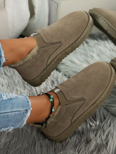 Faux Fur Suede Round Toe Booties - Pahabu - Women's Clothing & Shop
