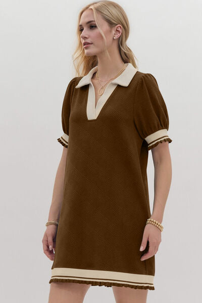 Oh Frill Contrast Trim Johnny Collar Short Sleeve Mini Dress - Pahabu - Women's Clothing & Shop