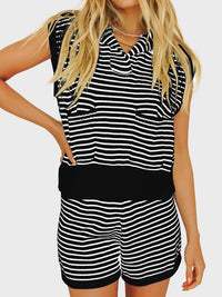 Striped Cap Sleeve Top and Shorts Sweater Set - Pahabu - Women's Clothing & Shop