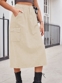 Slit Buttoned Denim Skirt with Pockets - Pahabu - Women's Clothing & Shop