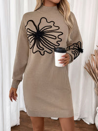 Perfee Flower Mock Neck Long Sleeve Sweater Dress - Pahabu - Women's Clothing & Shop
