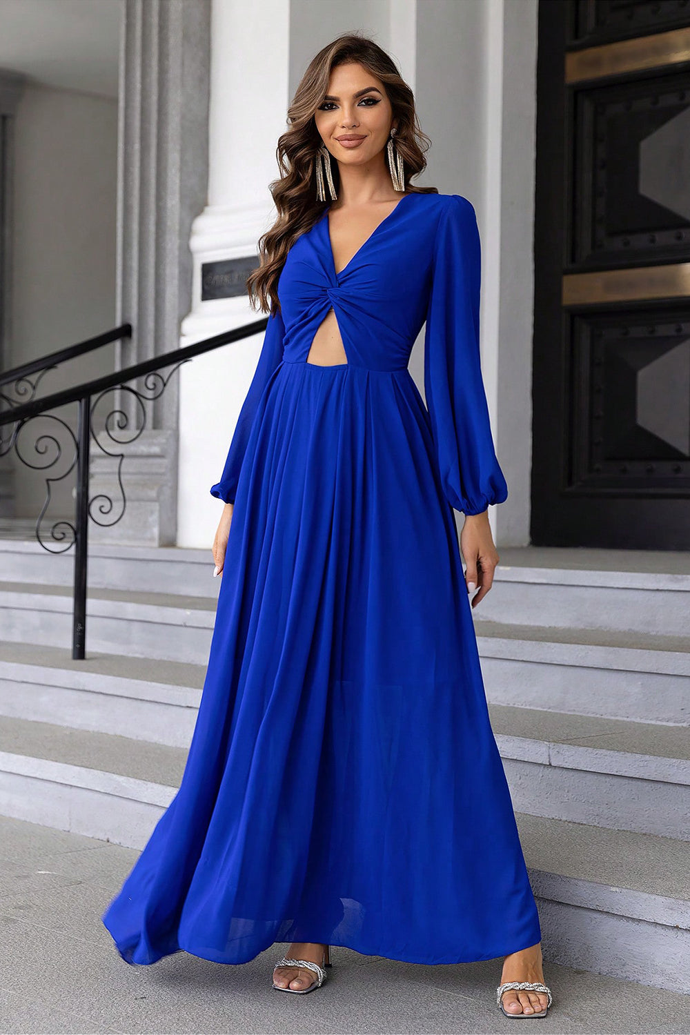 Twist Front Cutout Long Sleeve Dress - Pahabu - Women's Clothing & Shop