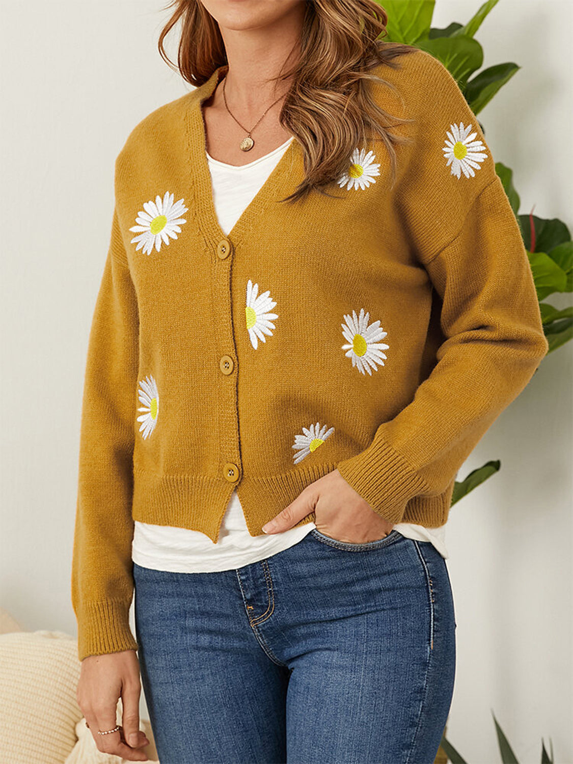 Flower Button Front Dropped Shoulder Cardigan - Pahabu - Women's Clothing & Shop