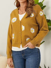Flower Button Front Dropped Shoulder Cardigan - Pahabu - Women's Clothing & Shop