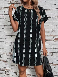 Printed Round Neck Short Sleeve Dress - Pahabu - Women's Clothing & Shop