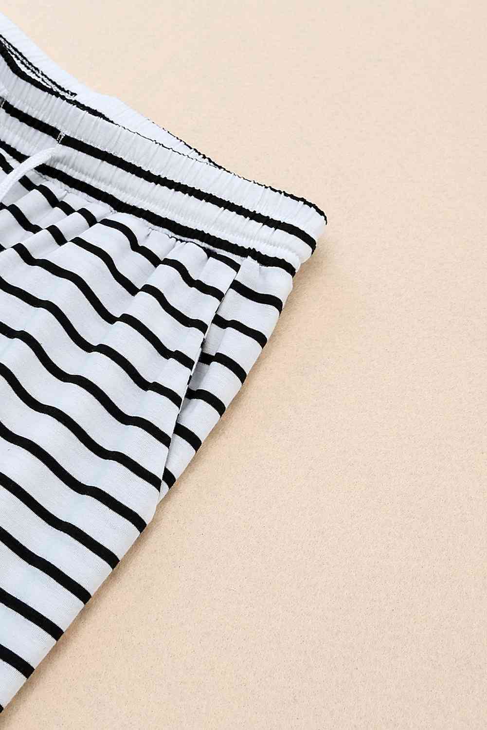 Striped Drawstring Waist Wide Leg Pants - Pahabu - Women's Clothing & Shop