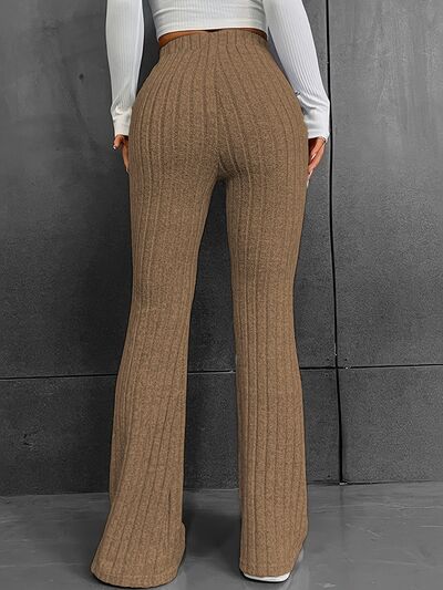 Ribbed High Waist Bootcut Pants - Pahabu - Women's Clothing & Shop