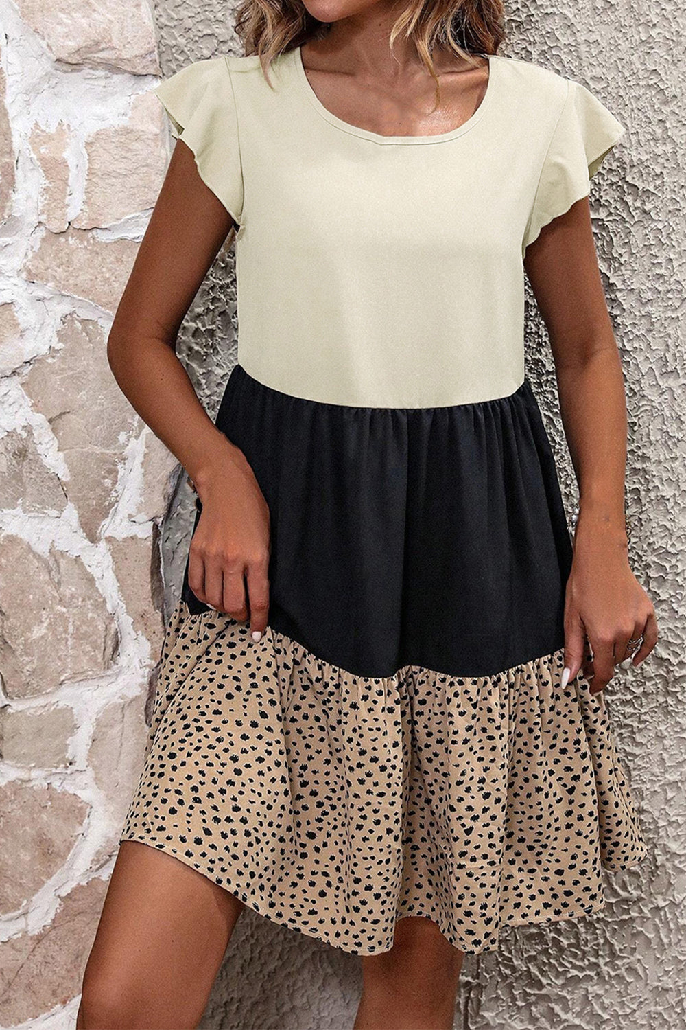 Ruffled Color Block Cap Sleeve Mini Dress - Pahabu - Women's Clothing & Shop