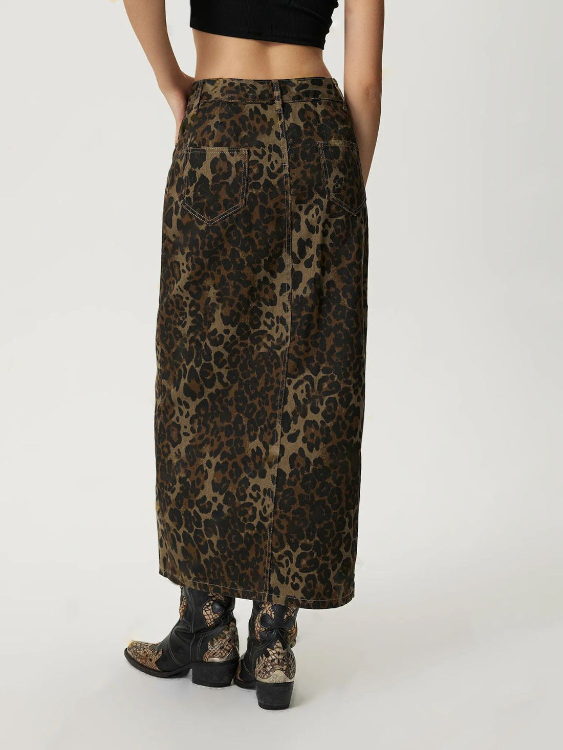 Leopard Button Up Denim Skirt - Pahabu - Women's Clothing & Shop