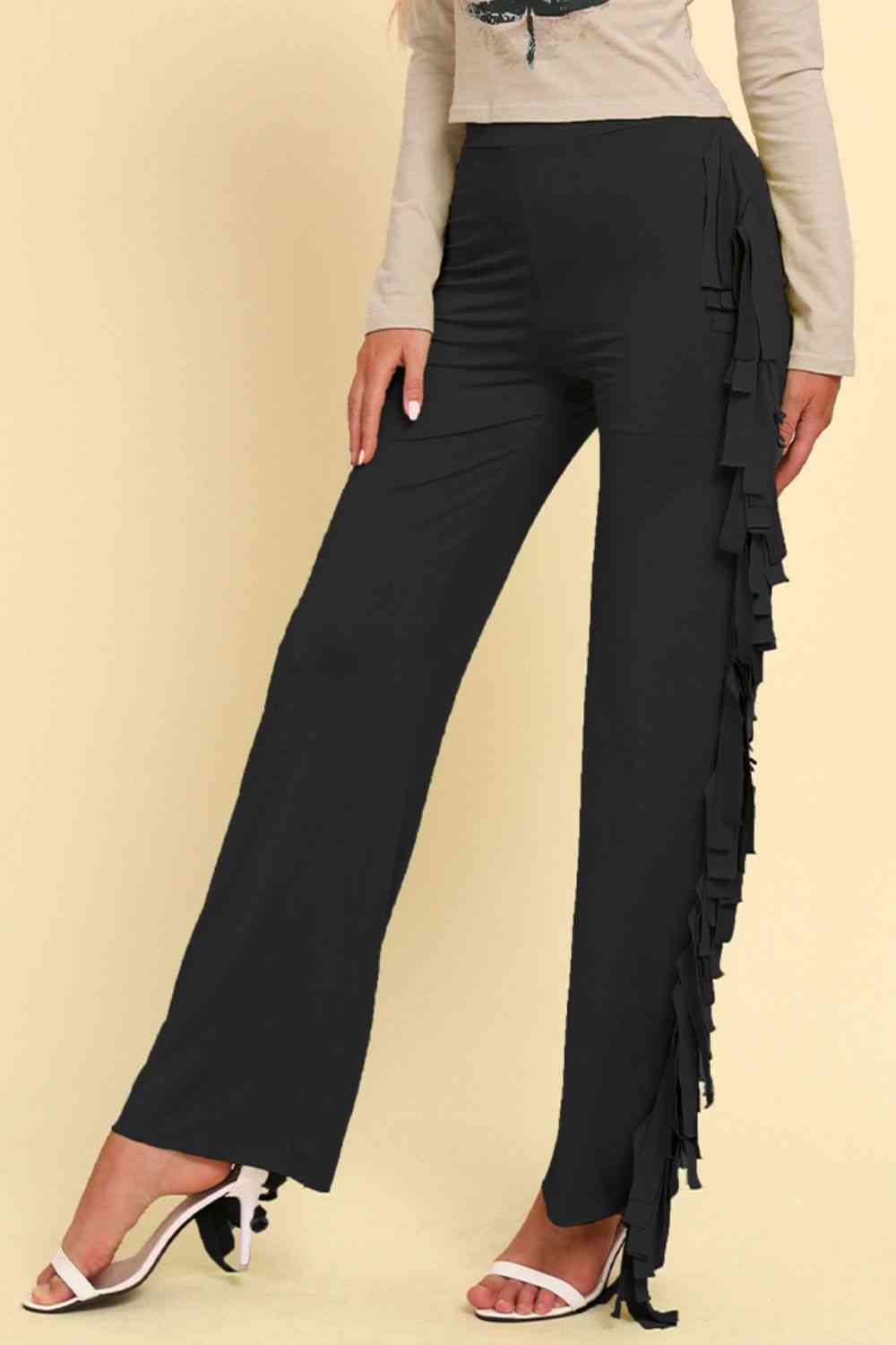 Fringe Trim Wide Leg Pants - Pahabu - Women's Clothing & Shop