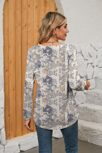 Printed Square Neck Long Sleeve Blouse - Pahabu - Women's Clothing & Shop