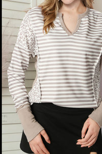 Exposed Seam Striped Notched Blouse - Pahabu - Women's Clothing & Shop