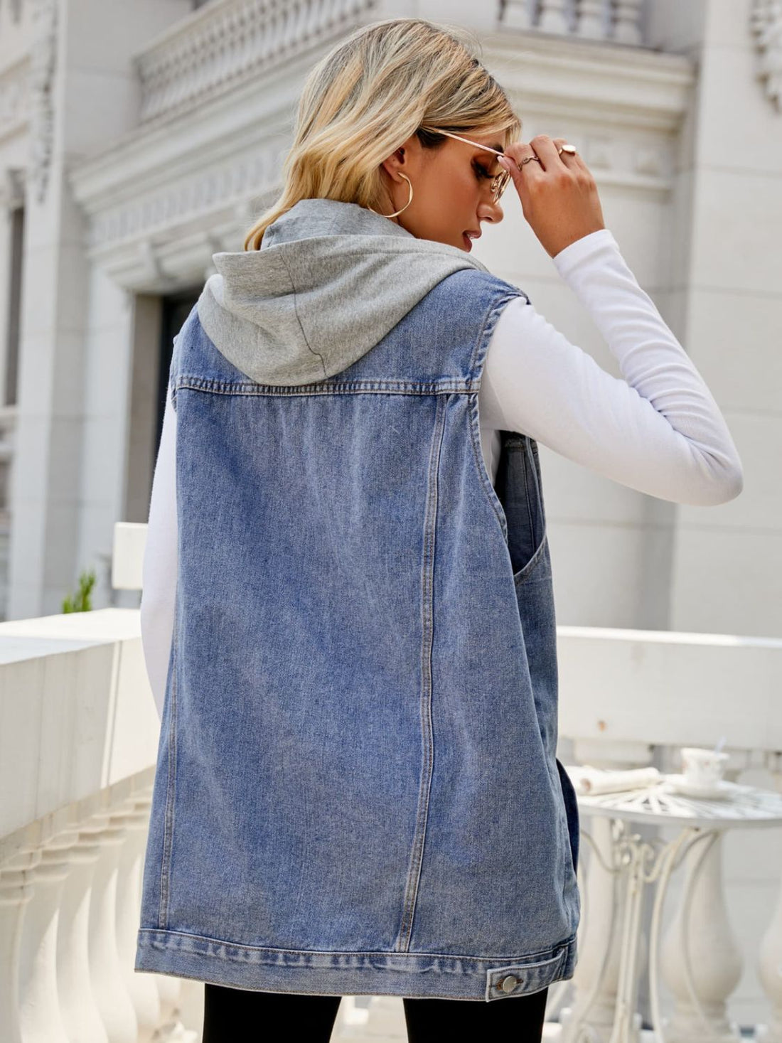 Drawstring Hooded Sleeveless Denim Top with Pockets - Pahabu - Women's Clothing & Shop