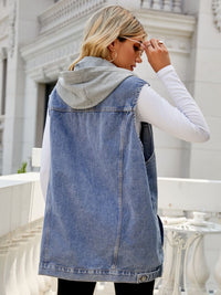 Drawstring Hooded Sleeveless Denim Top with Pockets - Pahabu - Women's Clothing & Shop