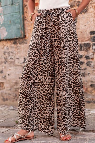 Leopard Drawstring Wide Leg Pants - Pahabu - Women's Clothing & Shop