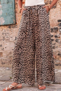 Leopard Drawstring Wide Leg Pants - Pahabu - Women's Clothing & Shop