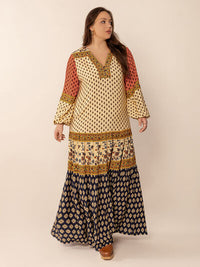 Plus Size Printed V-Neck Long Sleeve Maxi Dress - Pahabu - Women's Clothing & Shop