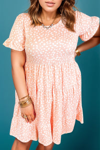 Plus Size Printed Round Neck Flounce Sleeve Mini Dress - Pahabu - Women's Clothing & Shop