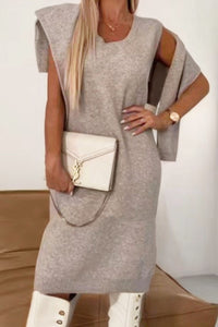 Turtleneck Dropped Shoulder Sweater and Midi Dress Sweater Set - Pahabu - Women's Clothing & Shop