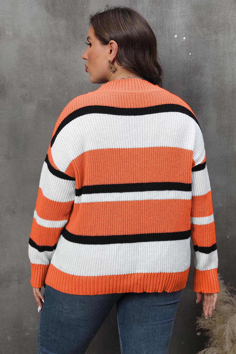 Plus Size Striped V-Neck Dropped Shoulder Sweater - Pahabu - Women's Clothing & Shop