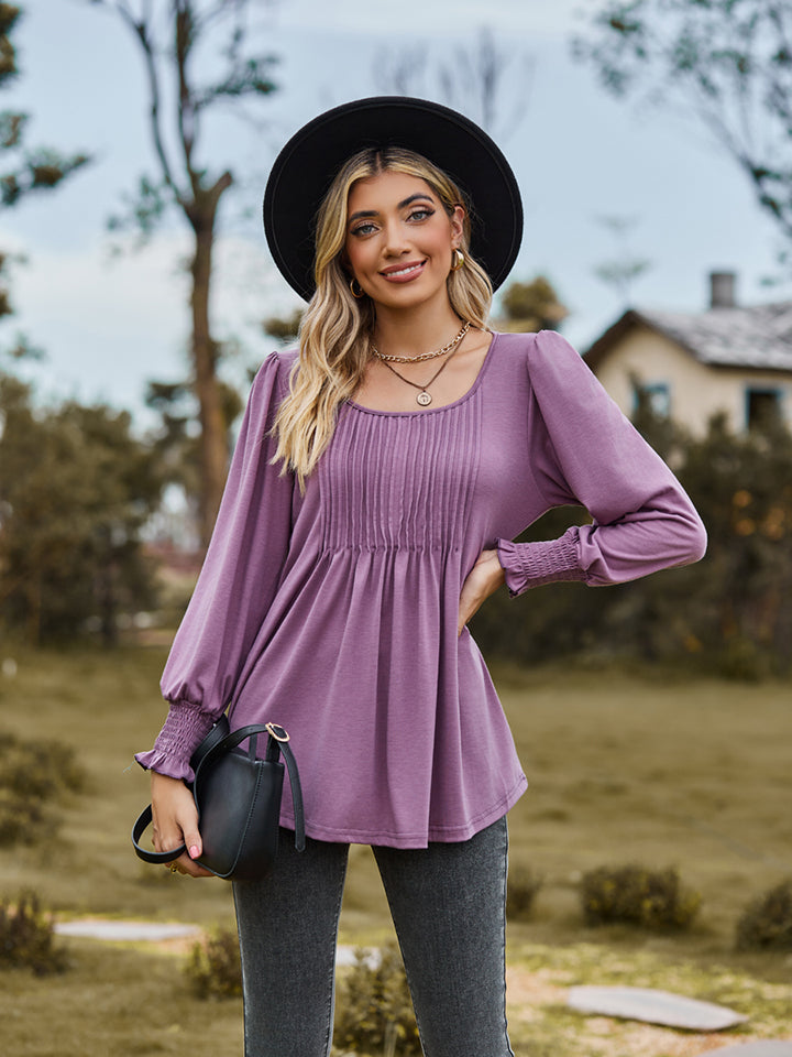 Puff Sleeve Pleated Blouse - Pahabu - Women's Clothing & Shop