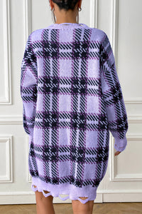 Plaid V-Neck Long Sleeve Sweater Dress - Pahabu - Women's Clothing & Shop